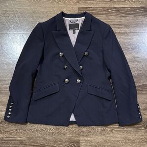 Banana Republic Women's Double-Breasted Navy Blue Blazer with Silver Buttons